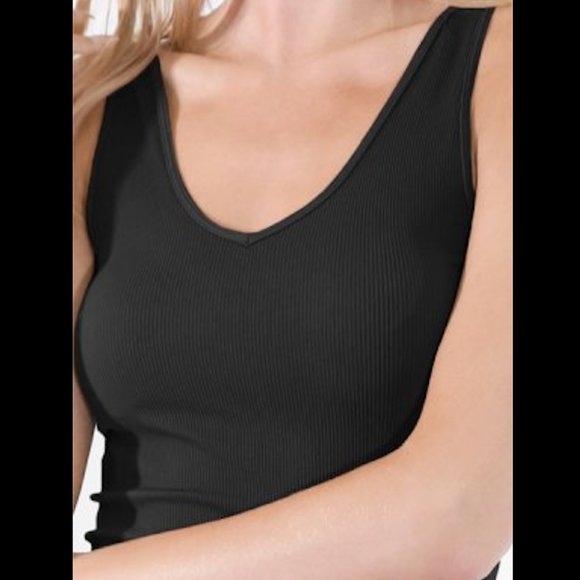 NEW Black Reversible Tight Ribbed Vee and Scoop Tank Top - Picture 3 of 3